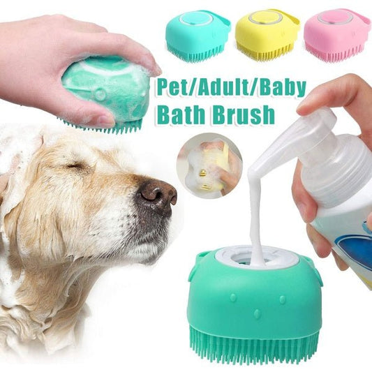 Silicone Dog Bath Massage Brush – Soft Grooming & Shampoo Cleaning Glove - pawvon